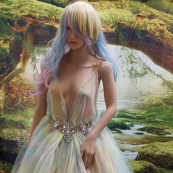 Sample Gown Only- ADELE Watercolor Chiffon & Gold Lame' Wedding Gown